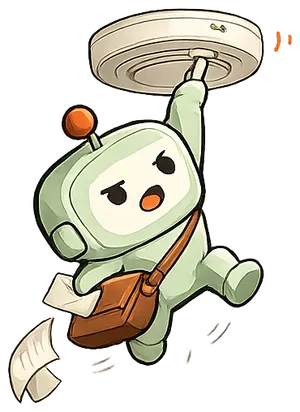 Beige mascot testing a ceiling smoke alarm