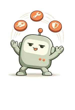 Beige mascot juggling discs stamped with vehicle and driver compliance icons