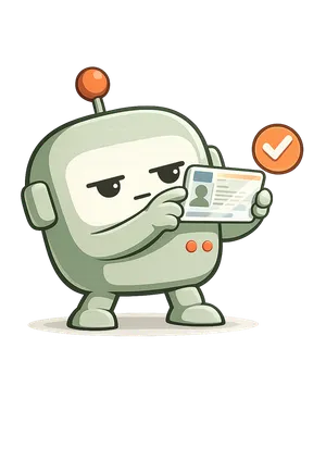 Beige mascot holding a driving licence up to the light to check it