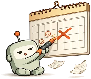Beige mascot ticking dates off a calendar